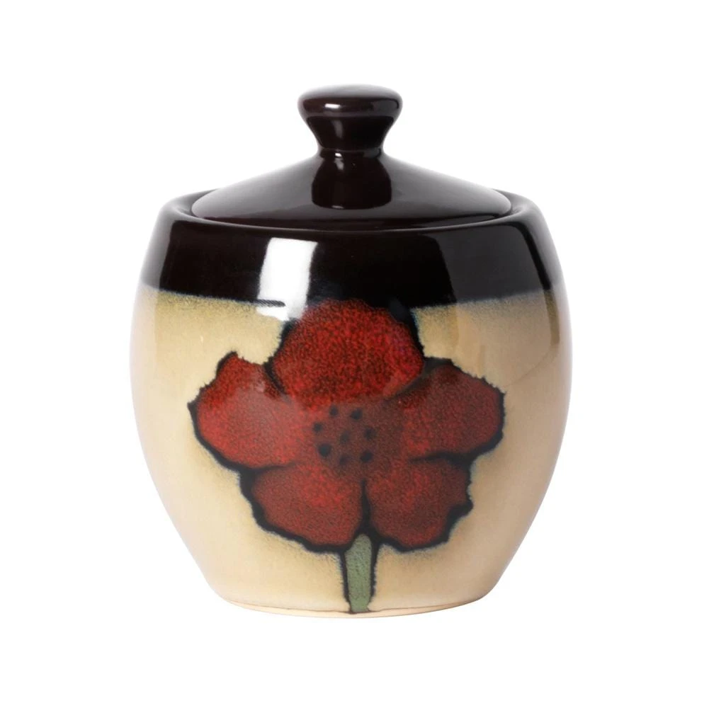 Painted Poppies Sugar Bowl With Lid 3 Painted Poppies Sugar Bowl With Lid