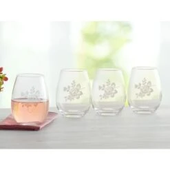 Tea Rose Set Of 4 All Purpose Stemless Wine Glasses -Kitchen Utensils tea rose set of 4 all purpose stemless wine glasses K45113000 2