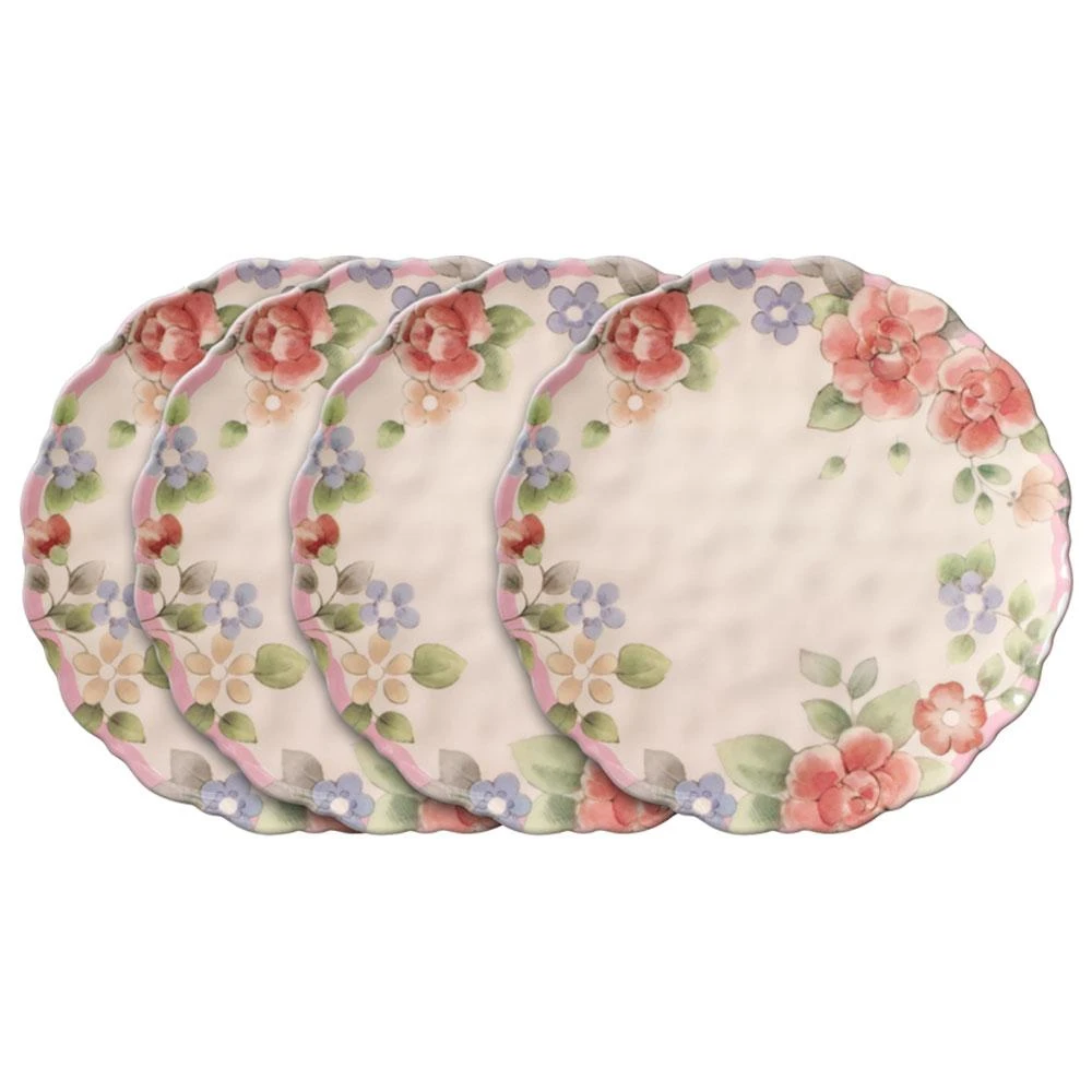 Tea Rose Set Of 4 Outdoor Melamine Dinner Plates 3 Tea Rose Set Of 4 Outdoor Melamine Dinner Plates