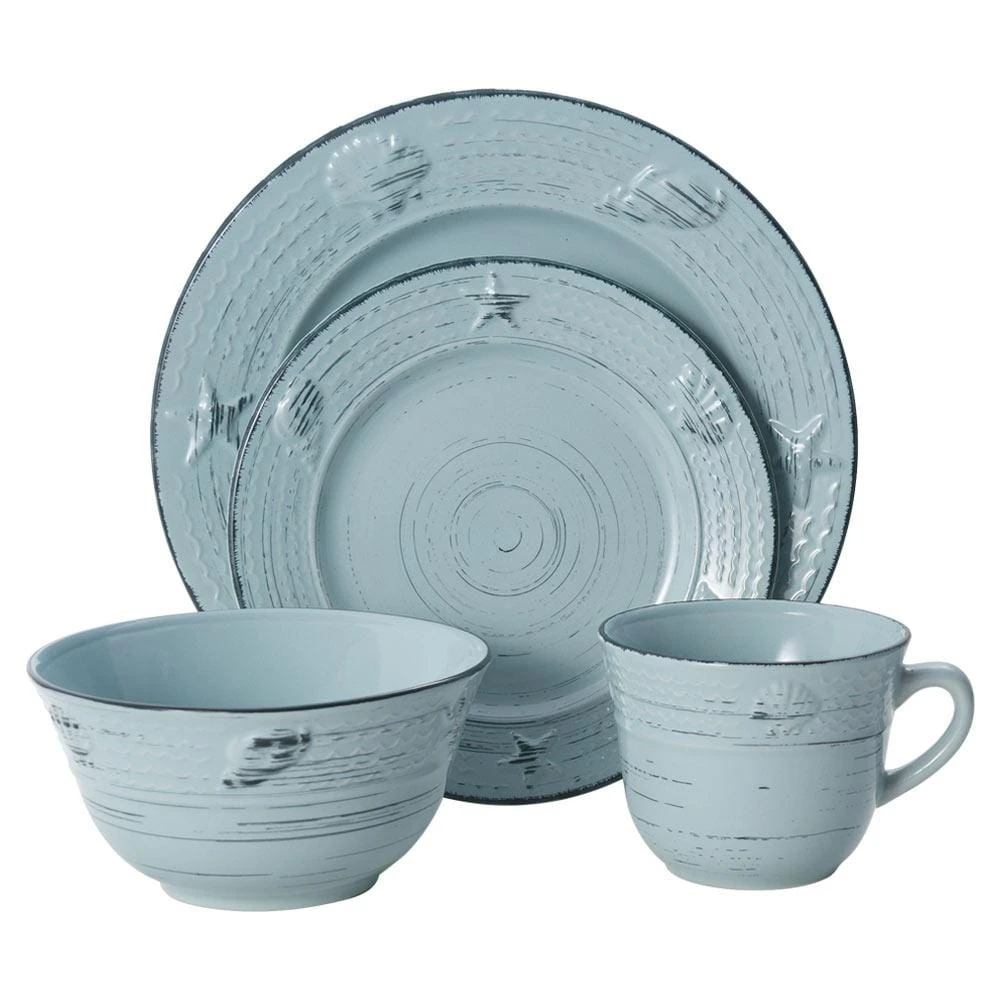 Trellis Coastal Teal 16 Piece Dinnerware Set, Service For 4 4 Trellis Coastal Teal 16 Piece Dinnerware Set, Service For 4 - Image 3