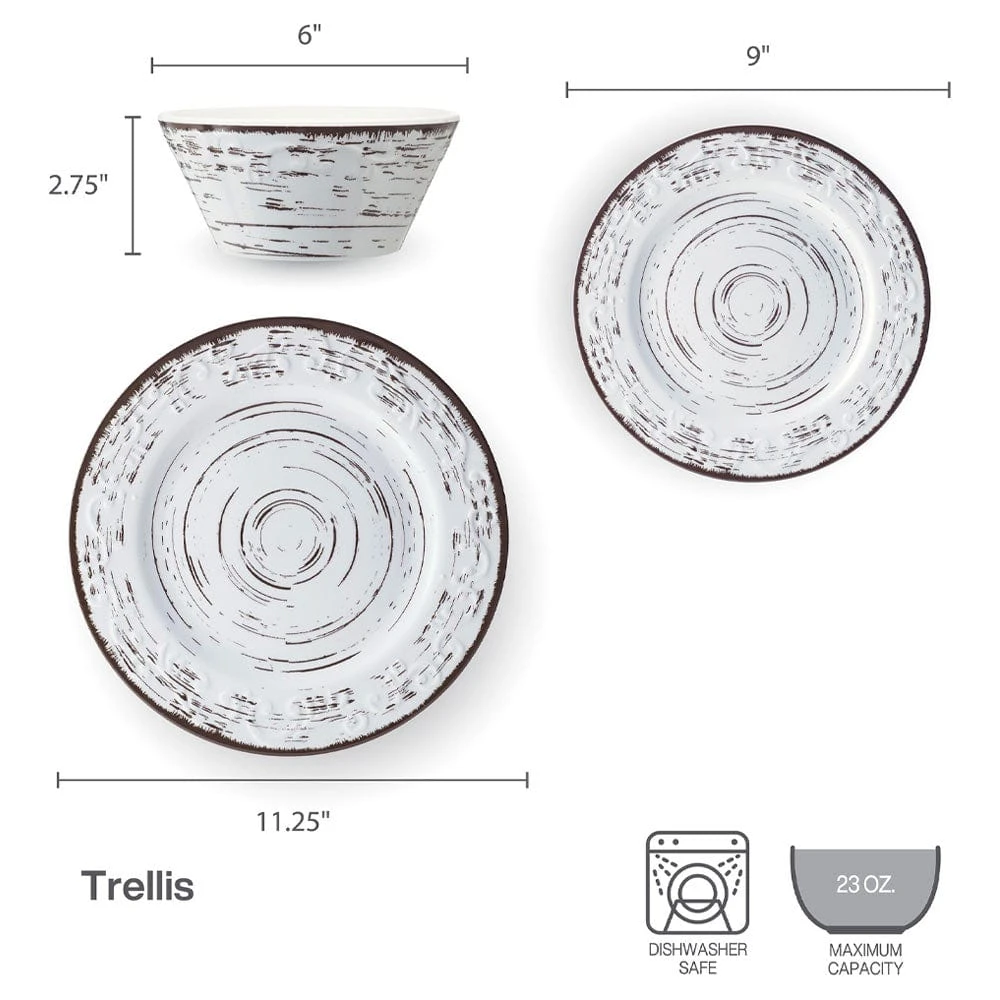 Trellis White 12 Piece Outdoor Melamine Dinnerware Set, Service For 4 7 Trellis White 12 Piece Outdoor Melamine Dinnerware Set, Service For 4 - Image 5