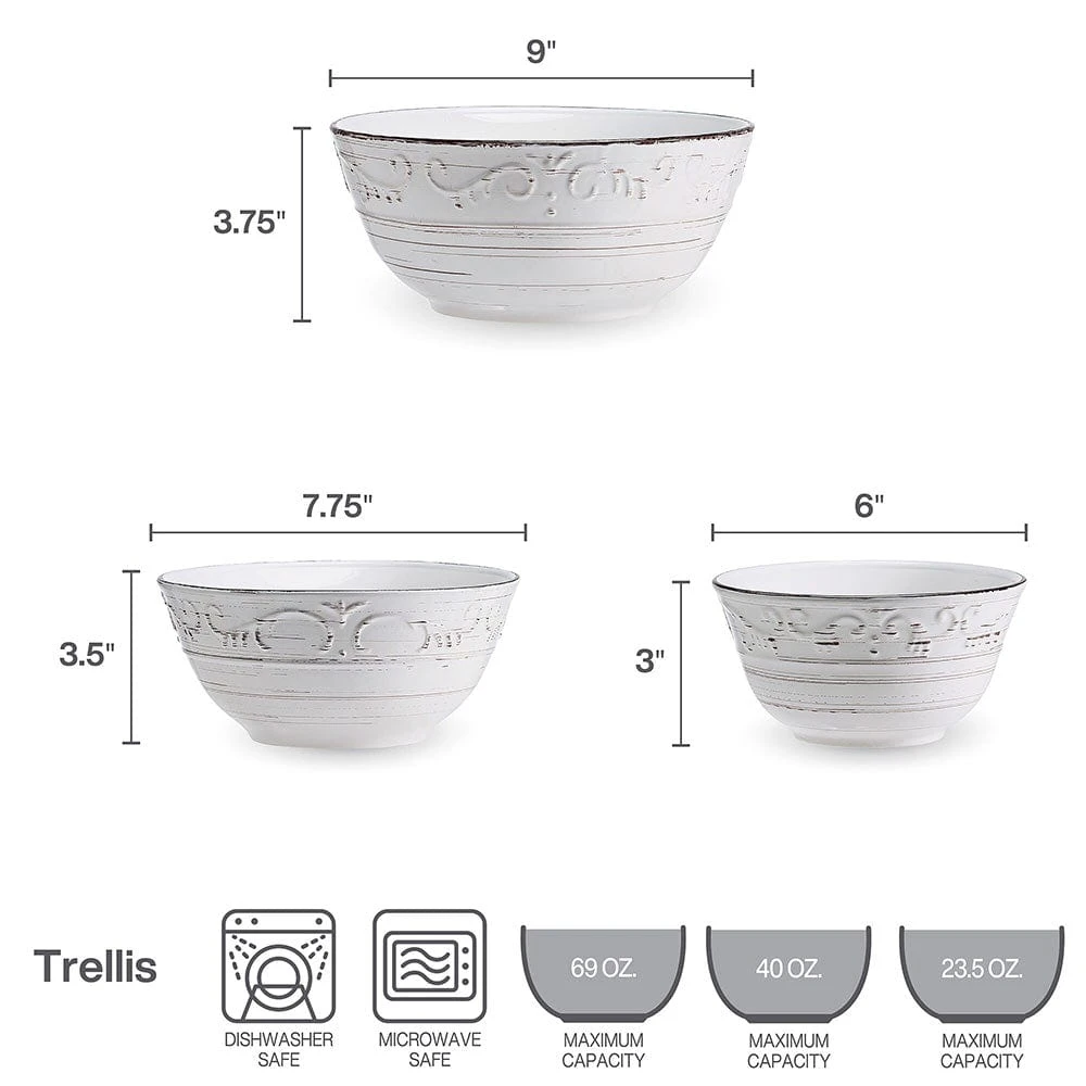 Trellis White Set Of 3 Serving Bowls 6 Trellis White Set Of 3 Serving Bowls - Image 4