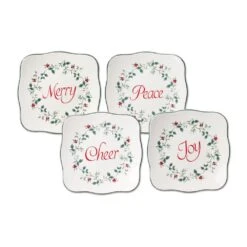 Winterberry® Set Of 4 Sentiments Square Appetizer Plates