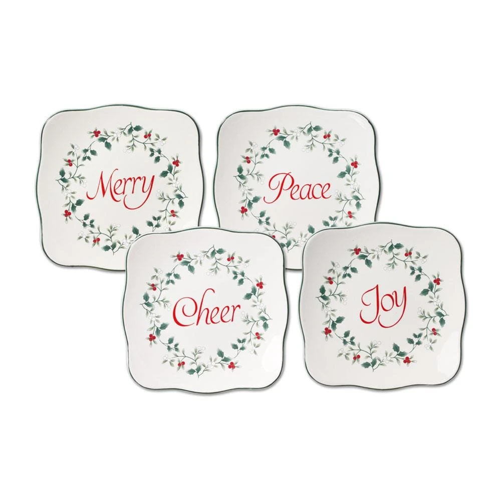 Winterberry® Set Of 4 Sentiments Square Appetizer Plates 3 Winterberry® Set Of 4 Sentiments Square Appetizer Plates